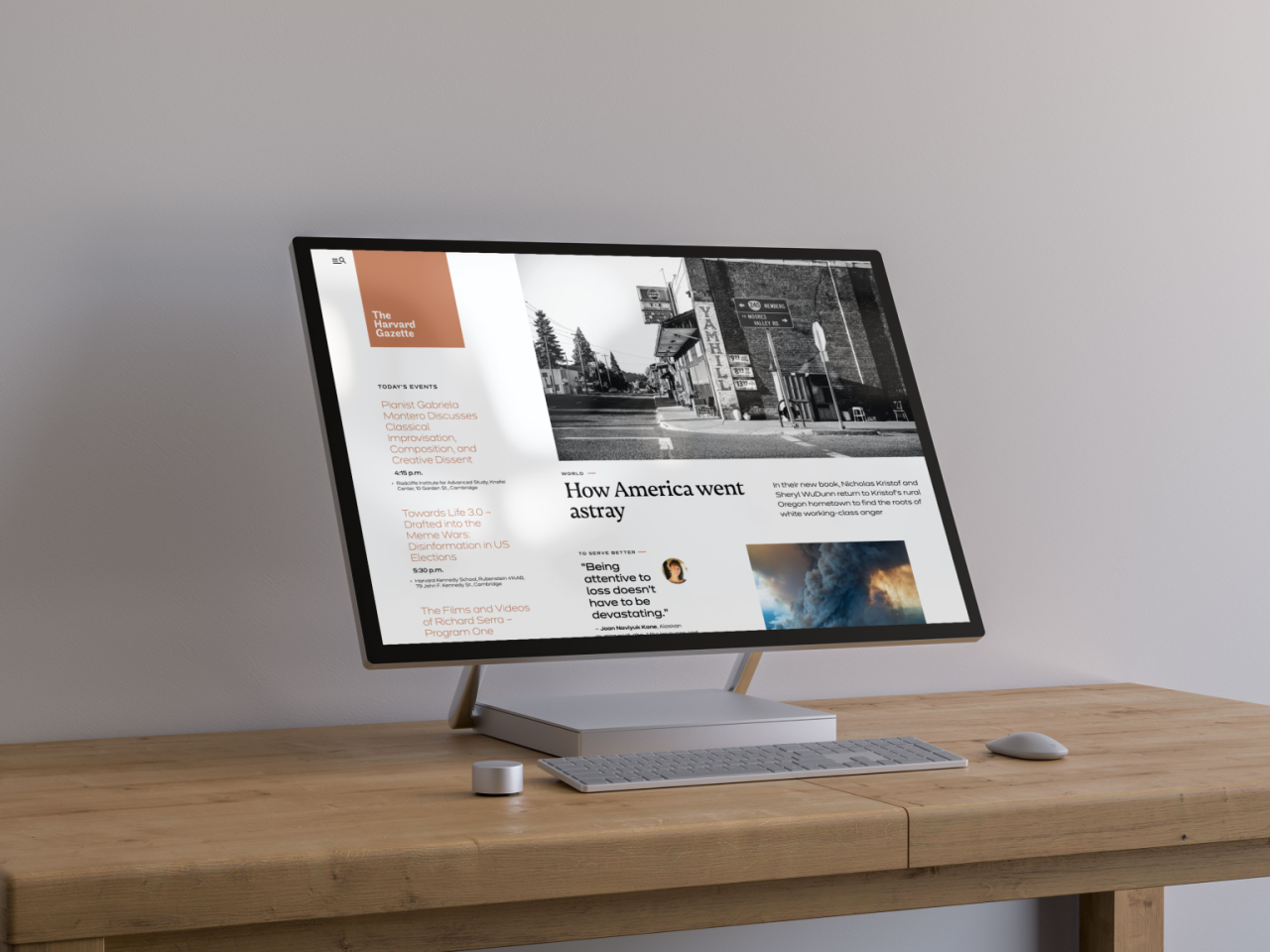 Mockup met de website van The Harvard Gazette.