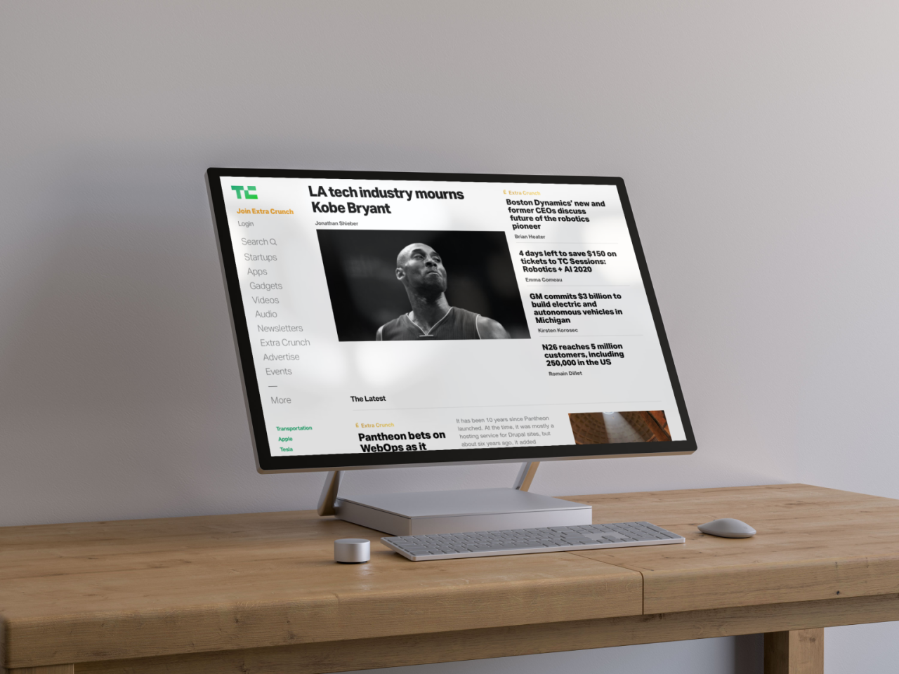 Mockup met de website van TechCrunch.
